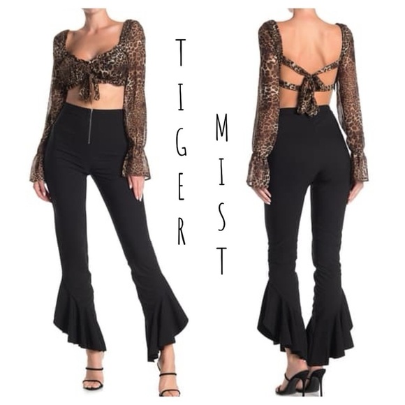Tiger Mist Flores Ruffle Hem Pants black fun - Picture 1 of 11